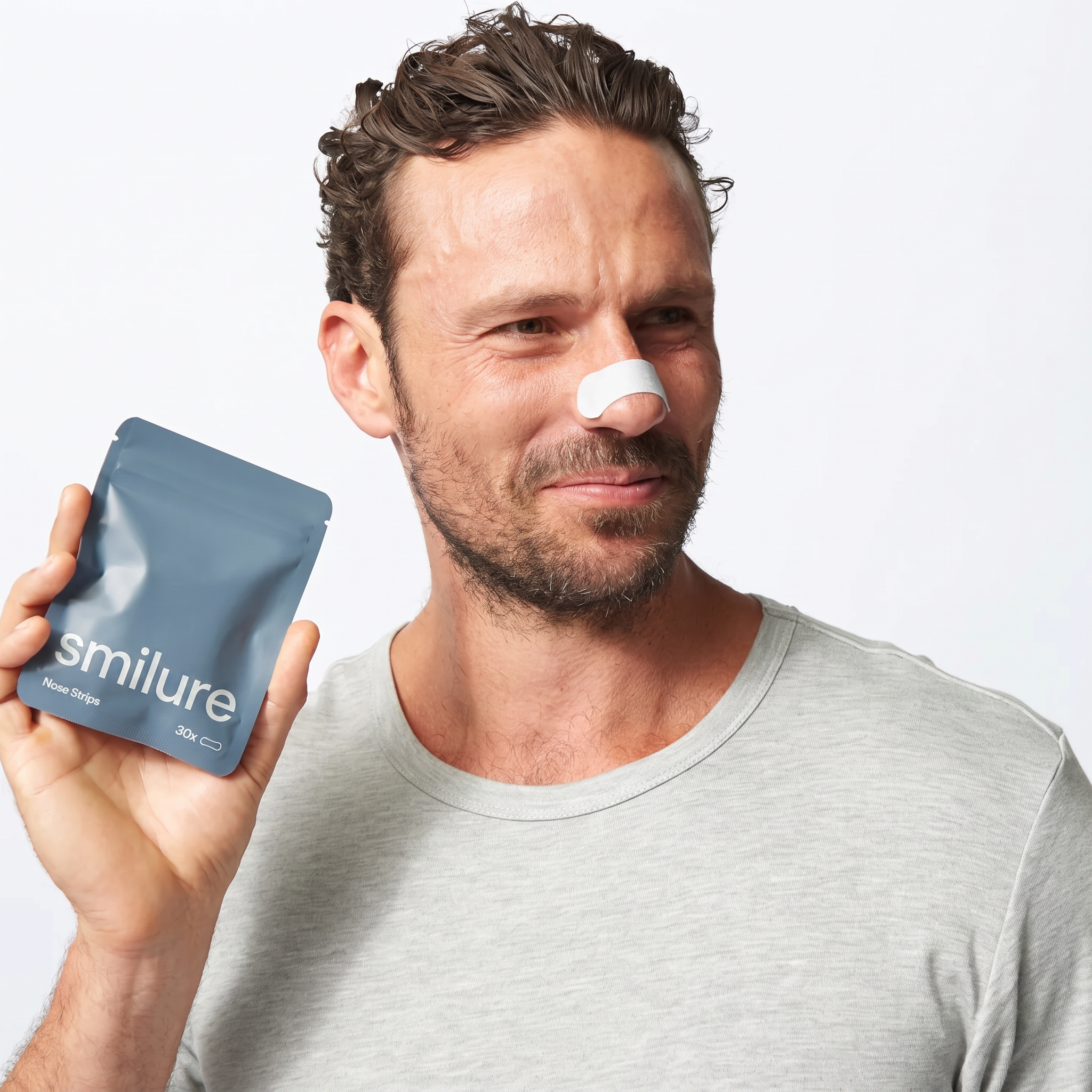 Man wearing a Smilure nose strip